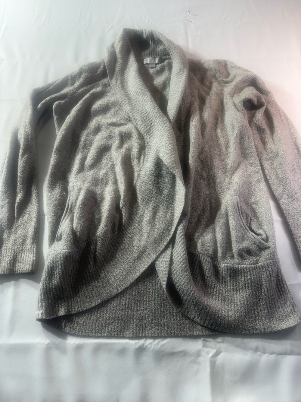 Barefoot Dreams M Shawl Collar Open-Front Cardigan - Light Gray